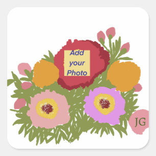 Add your photo Floral Pattern With Initial Square Sticker