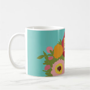 Add your photo Floral Pattern With Initial Teal Coffee Mug