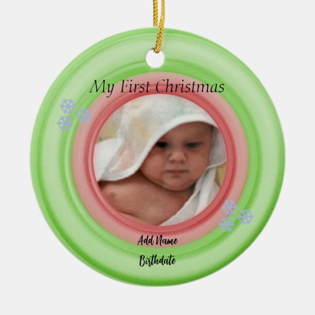 Add Your Photo Green and Red Ceramic Ornament (Front)