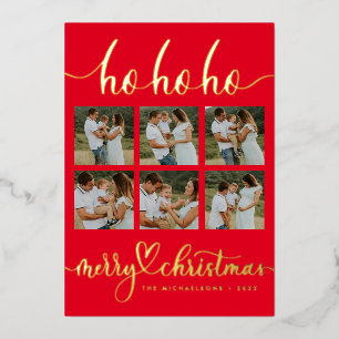 ADD YOUR PHOTO   Ho Ho Ho Merry Christmas Foil Holiday Card