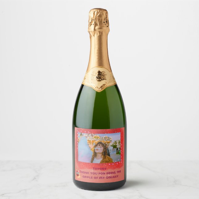 Add Your Photo in Thankful Galaxy Sparkling Wine Label (Front)