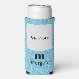 Add Your Photo Initial Name, Trendy Slim Seltzer Can Cooler