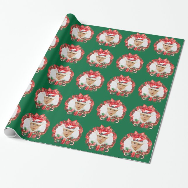 ADD YOUR PHOTO inside this Christmas Wreath Wrapping Paper (Unrolled)