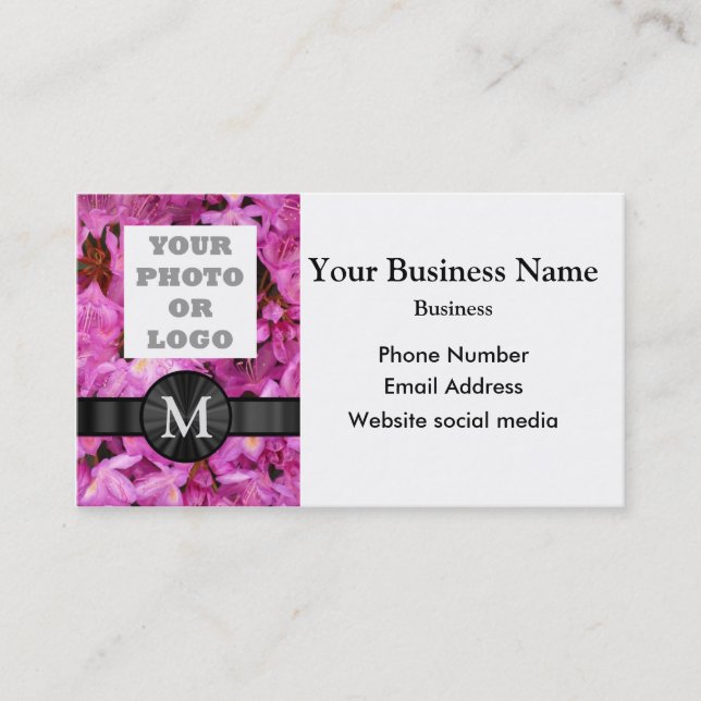 Add your photo logo pretty pink floral flower business card (Front)
