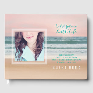 Add Your Photo Memorial Sea Ocean Beach Turquoise Guest Book