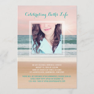 Add Your Photo Memorial Sea Ocean Beach Turquoise Invitation