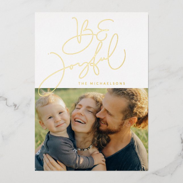 ADD YOUR PHOTO | Merry Christmas Be Joyful Foil Holiday Card (Front)