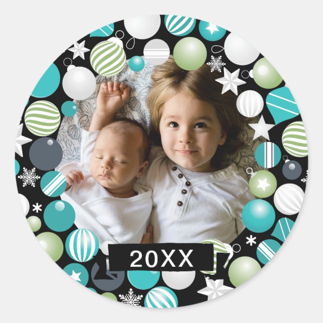Add Your Photo | Merry Christmas Classic Round Sticker (Front)