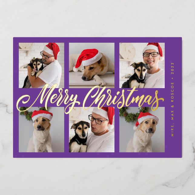 ADD YOUR PHOTO | Merry Christmas Foil Holiday Card (Front)