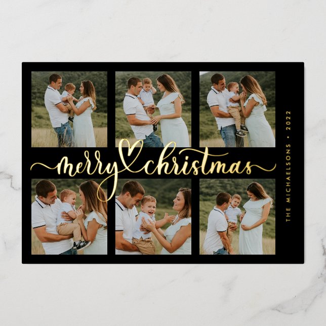 ADD YOUR PHOTO | Merry Christmas Foil Holiday Card (Front)