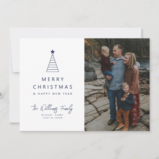 ADD YOUR PHOTO | Merry Christmas Geo Tree Invitation (Front)