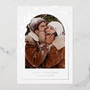 ADD YOUR PHOTO   Merry Christmas Happy New Year Foil Holiday Card