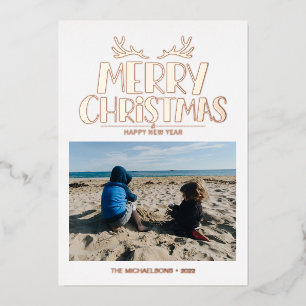 ADD YOUR PHOTO Merry Christmas & Happy New Year Foil Holiday Card