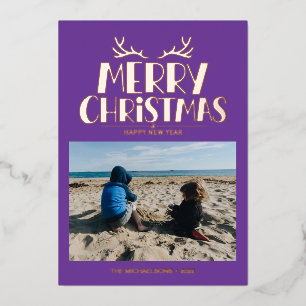 ADD YOUR PHOTO Merry Christmas & Happy New Year Foil Holiday Card