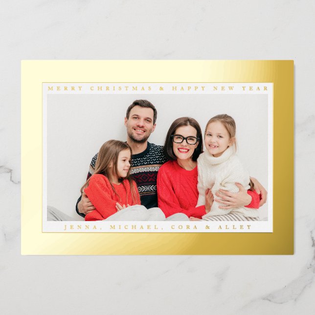ADD YOUR PHOTO | Merry Christmas & Happy New Year Foil Holiday Card (Front)
