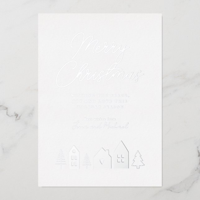 ADD YOUR PHOTO | Merry Christmas Town Foil Holiday Card (Front)