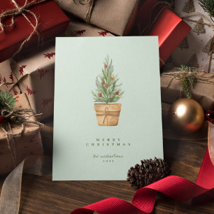 ADD YOUR PHOTO Merry Christmas Watercolor Tree Invitation