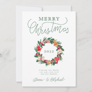 ADD YOUR PHOTO   Merry Christmas Wreath Invitation