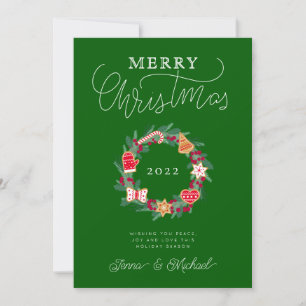 ADD YOUR PHOTO Merry Christmas Wreath Invitation
