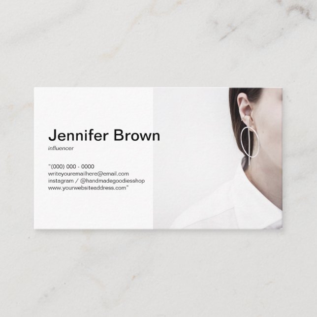 Add your Photo Minimal Simple Influencer White Business Card (Front)