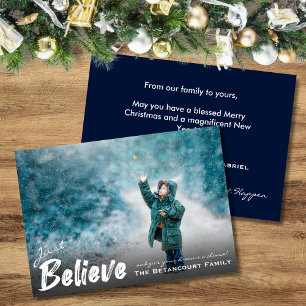 Add Your Photo Modern   Believe Christmas  Holiday Card