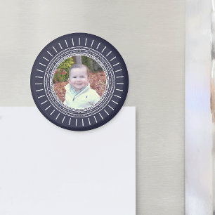 Add Your Photo Modern Navy Blue & White Magnet