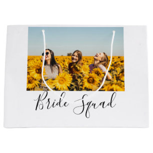 Add your photo name bridesmaid squad bride party large gift bag