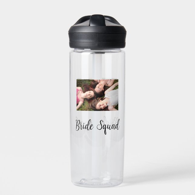Add your photo name bridesmaid squad bride party  water bottle (Front)