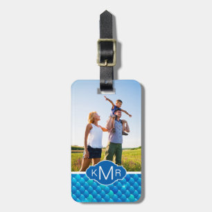 Add Your Photo   Neon Blue Fish Scales Luggage Tag