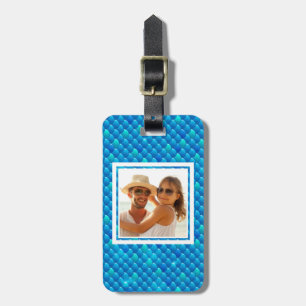 Add Your Photo Neon Blue Fish Scales Luggage Tag