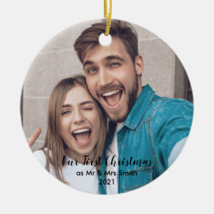 Add Your Photo Our First Christmas Mr & Mrs Christ Ceramic Tree Decoration