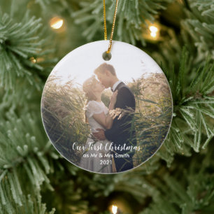 Add Your Photo Our First Christmas Mr & Mrs Christ Ceramic Tree Decoration