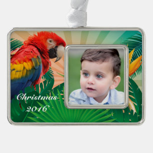 Add Your Photo Personalised Christmas Parrot Silver Plated Framed Ornament