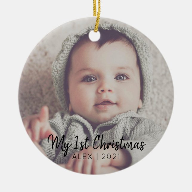 Add Your Photo Personalised my first Christmas Cer Ceramic Tree Decoration (Front)