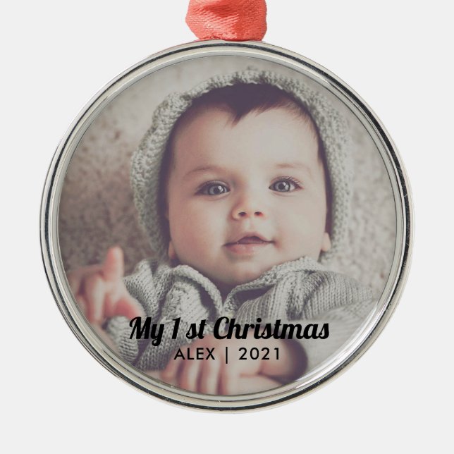 Add Your Photo Personalised my first Christmas Chr Metal Tree Decoration (Front)