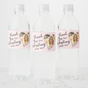 Add Your Photo Pink Graduation Thank You Water Bottle Label