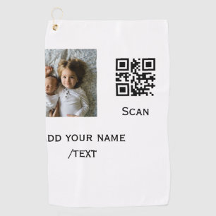 Add your photo q r barcode name text details simpl golf towel