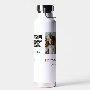 Add your photo q r barcode name text details simpl water bottle
