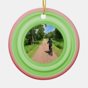 Add Your Photo Red and Green Ceramic Ornament