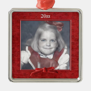 Add Your Photo - Red Chenille Square Template Metal Tree Decoration