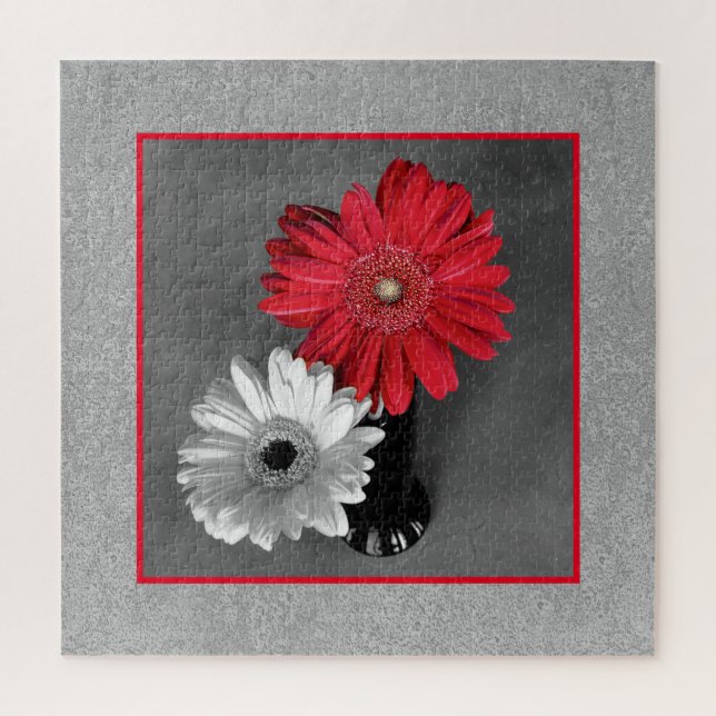 Add Your Photo Red Colour Splash Daisies Custom Jigsaw Puzzle (Vertical)