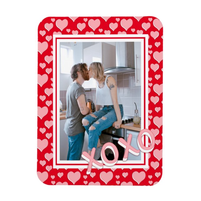 Add Your Photo Romantic Red Pink Hearts XOXO Magnet (Vertical)