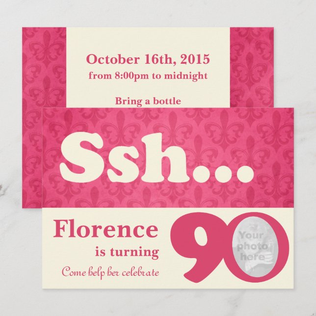 Add your photo ssh surprise 90th birthday invite (Front/Back)