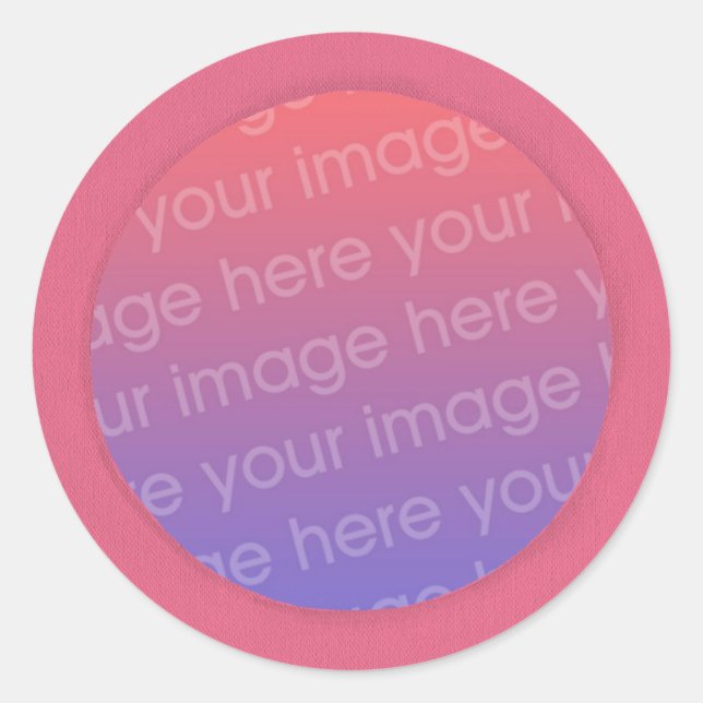 Add your photo stickers, in a pink circle frame classic round sticker (Front)