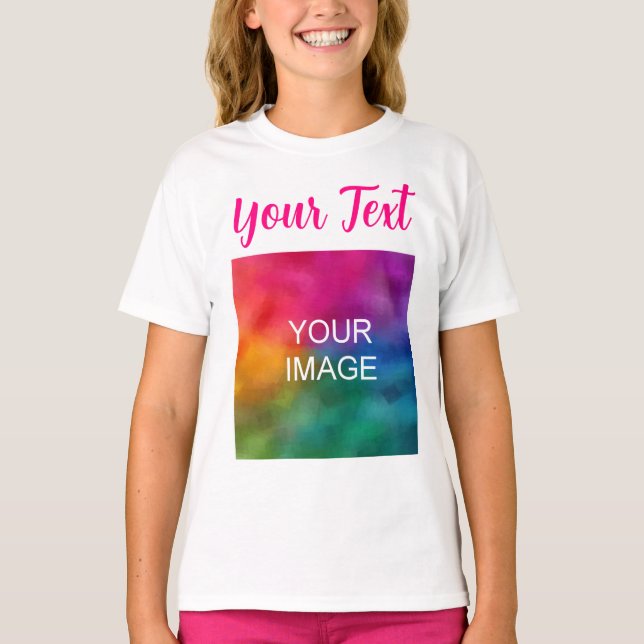 Add Your Photo Text Name Script Kids Girls White T-Shirt (Front)