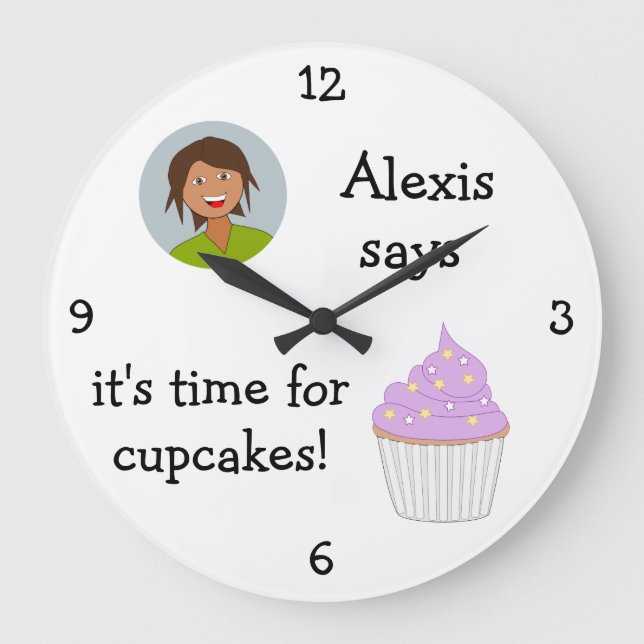 Add Your Photo: 'Time for Cupcakes' Large Clock (Front)