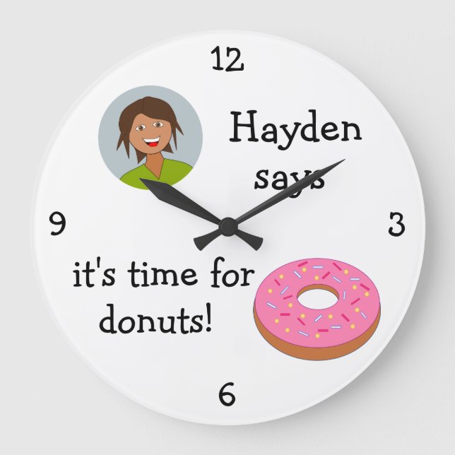 Add Your Photo: 'Time for Doughnuts' Large Clock (Front)