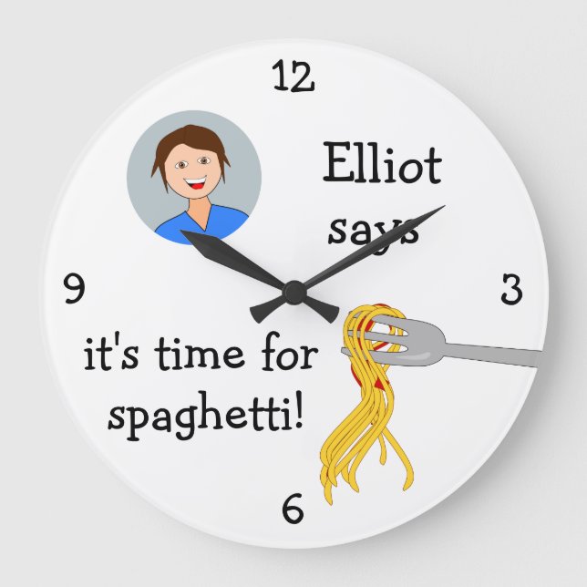 Add Your Photo: 'Time for Spaghetti' Large Clock (Front)