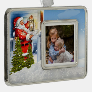 Add your Photo to Vintage Santa Claus Silver Plated Framed Ornament