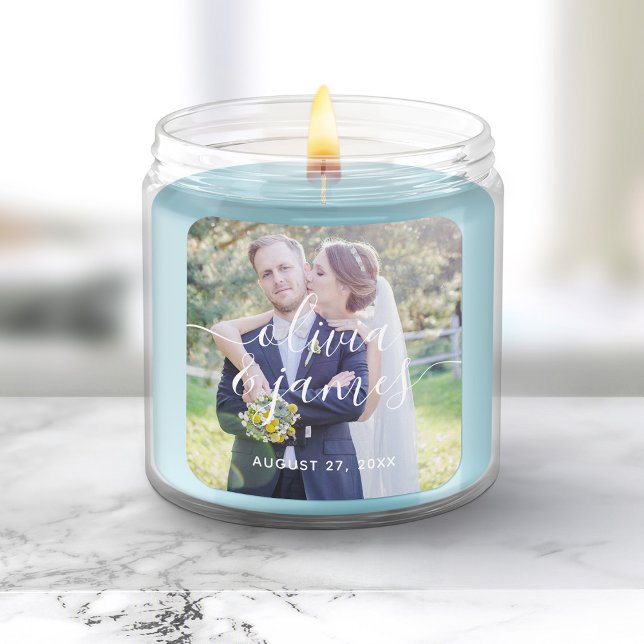 Add Your Photo Trendy Stylish Calligraphy Wedding Square Sticker (Creator Uploaded)